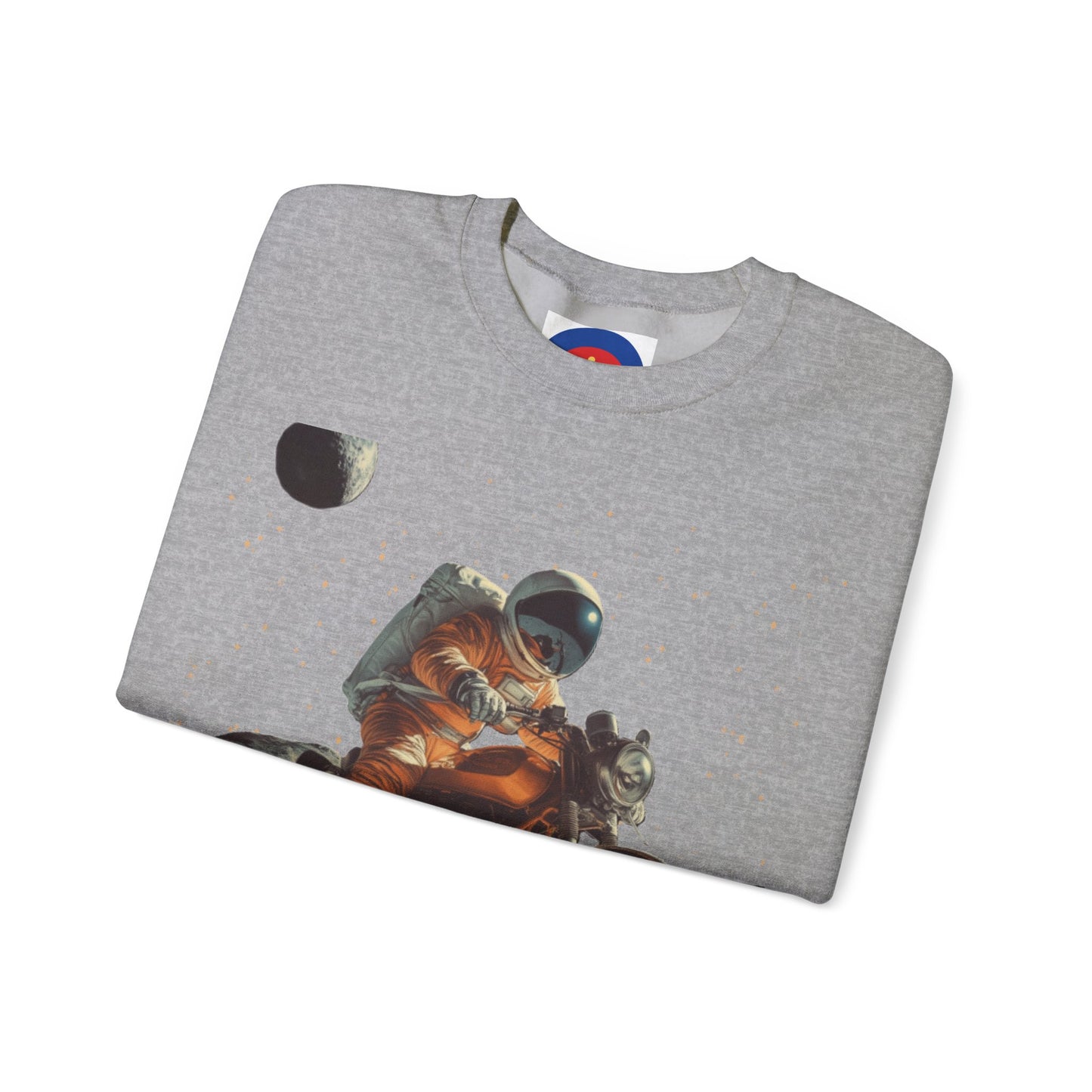 Biker Astronaut on the Moon Sweatshirt | Unisex Funny Outer Space Graphic Tee | Motorcycle Rider Shirt