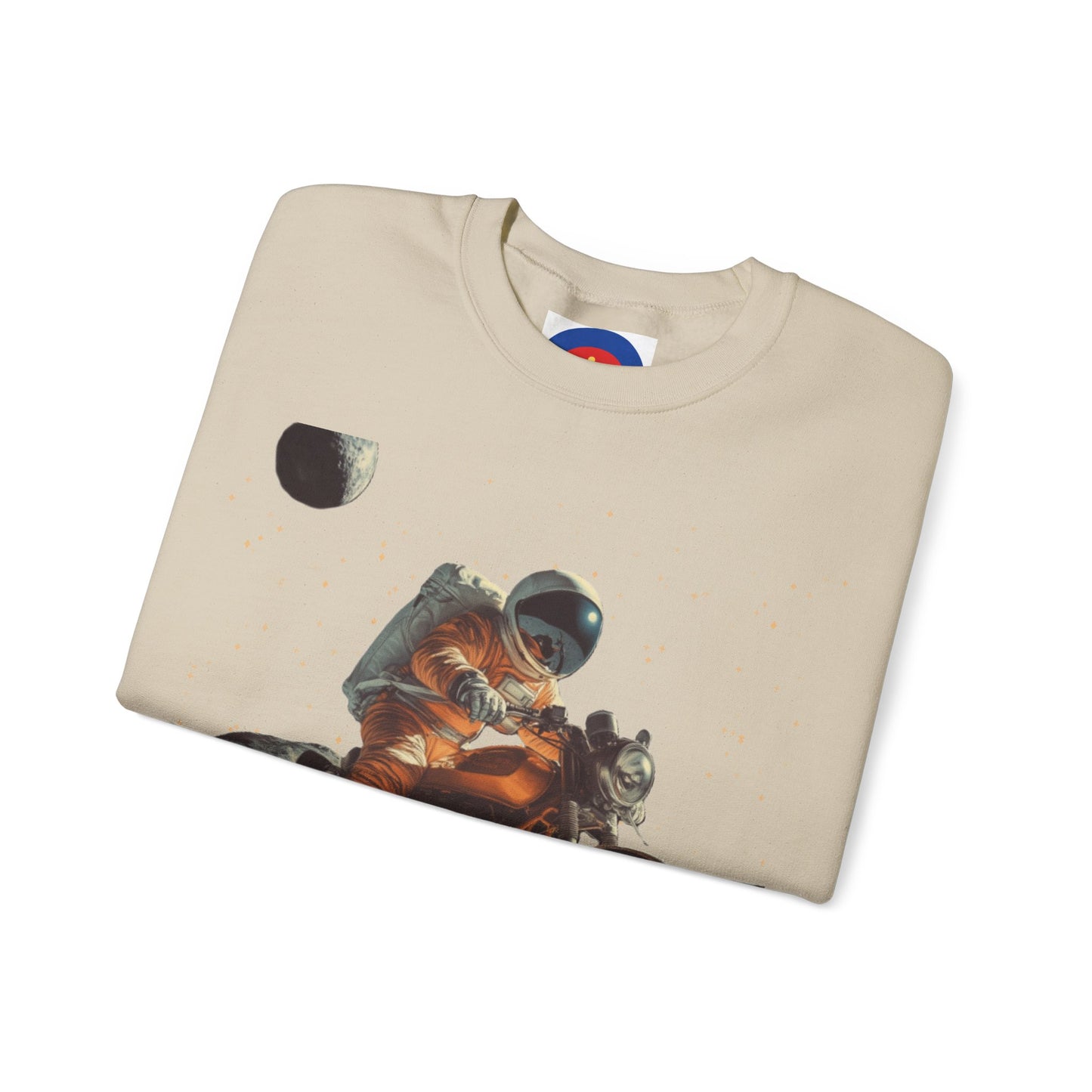 Biker Astronaut on the Moon Sweatshirt | Unisex Funny Outer Space Graphic Tee | Motorcycle Rider Shirt