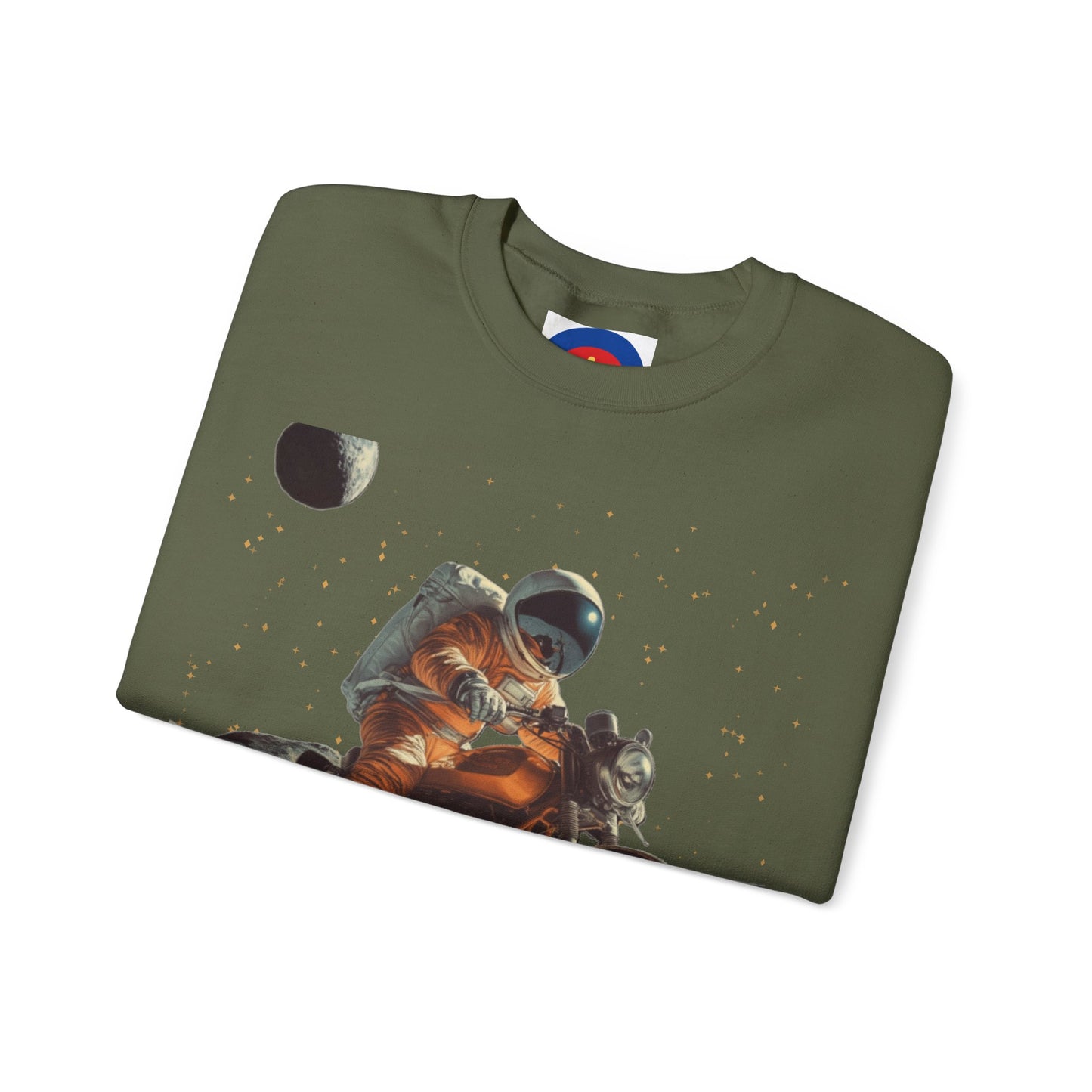 Biker Astronaut on the Moon Sweatshirt | Unisex Funny Outer Space Graphic Tee | Motorcycle Rider Shirt