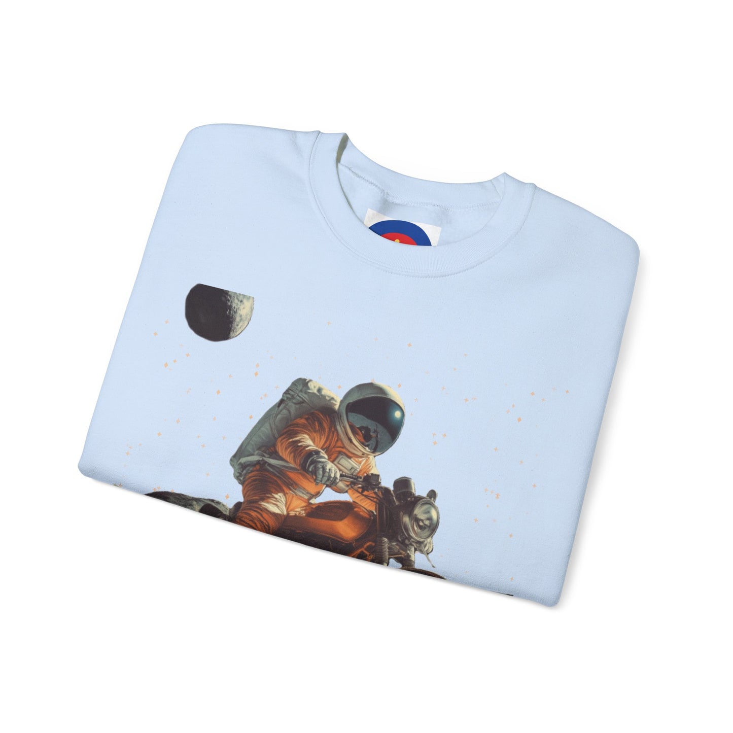 Biker Astronaut on the Moon Sweatshirt | Unisex Funny Outer Space Graphic Tee | Motorcycle Rider Shirt