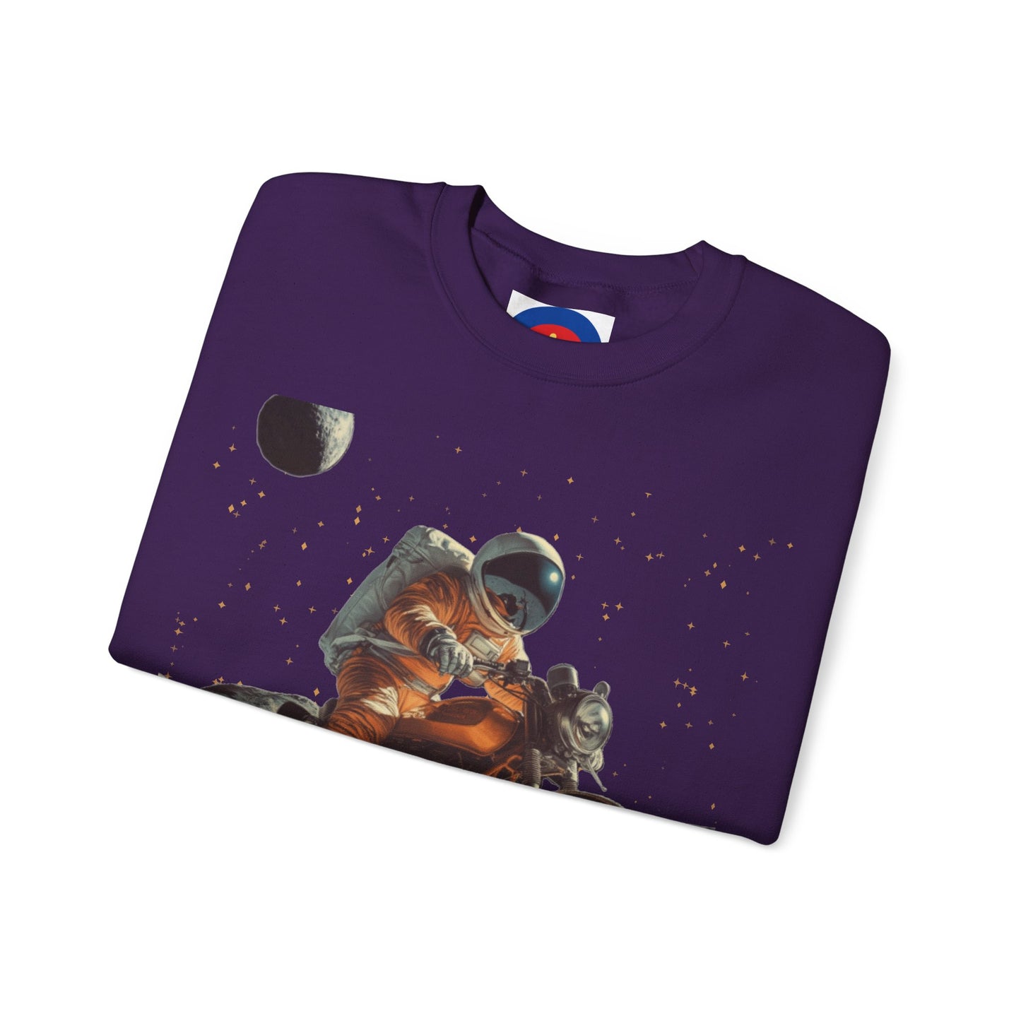 Biker Astronaut on the Moon Sweatshirt | Unisex Funny Outer Space Graphic Tee | Motorcycle Rider Shirt