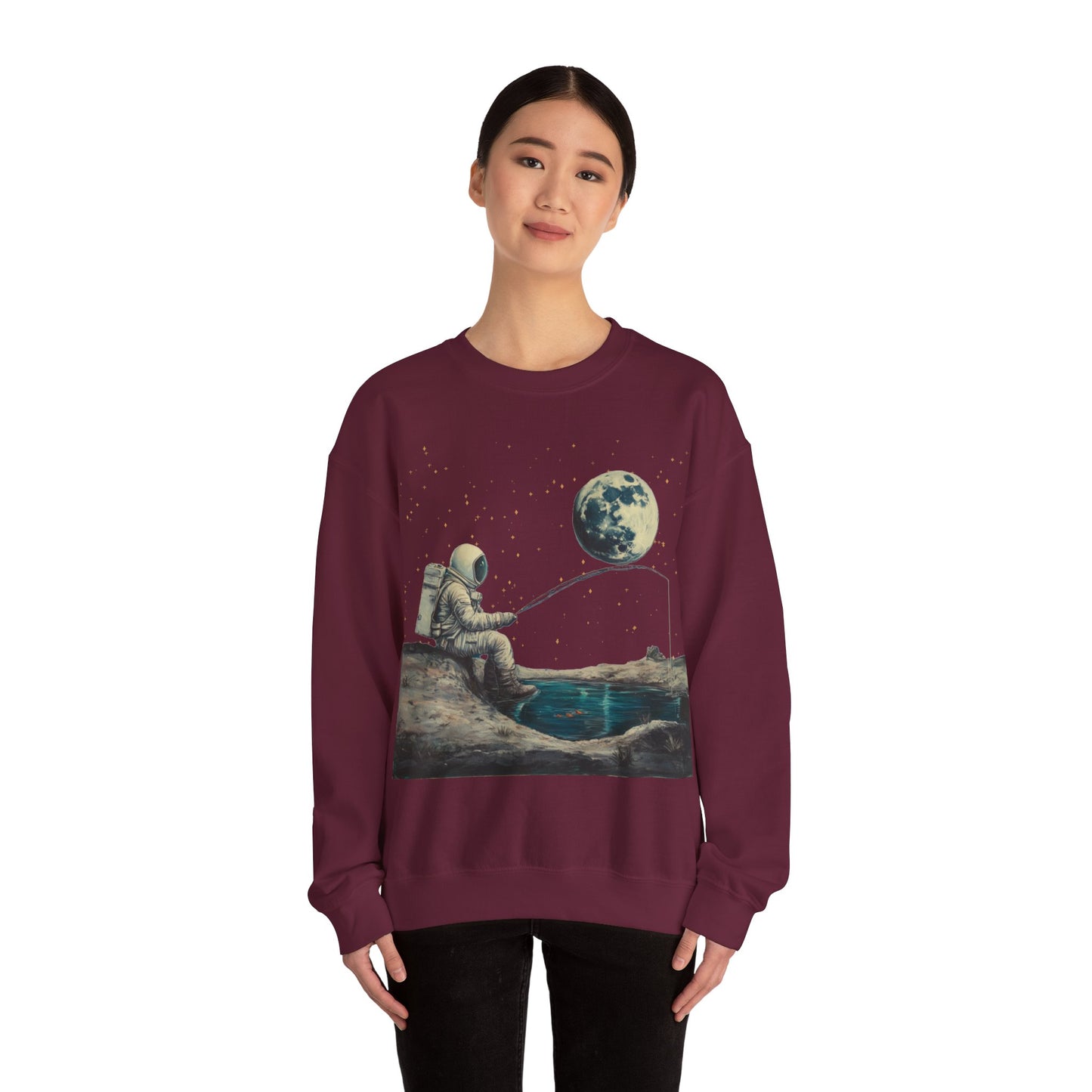 Astronaut Fishing on the Moon Sweatshirt | Unisex Funny Outer Space Graphic Tee