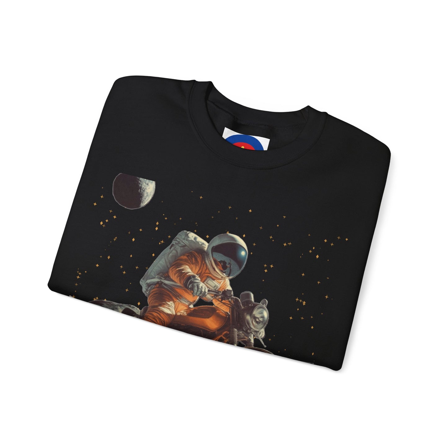 Biker Astronaut on the Moon Sweatshirt | Unisex Funny Outer Space Graphic Tee | Motorcycle Rider Shirt