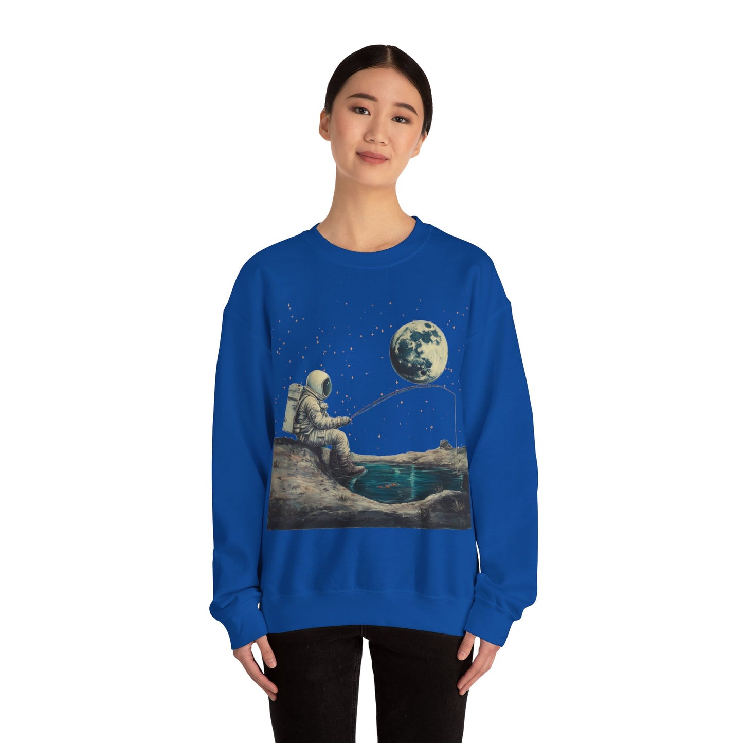 Astronaut Fishing on the Moon Sweatshirt | Unisex Funny Outer Space Graphic Tee