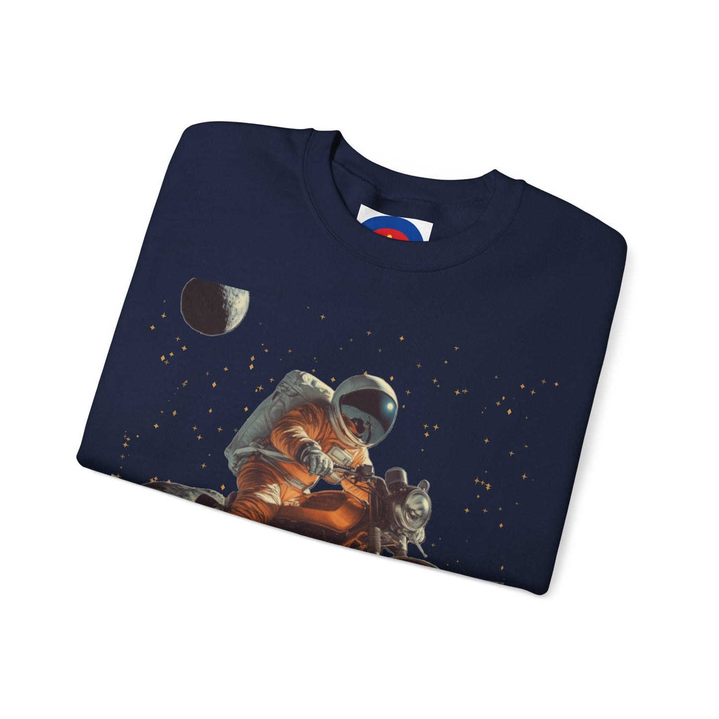 Biker Astronaut on the Moon Sweatshirt | Unisex Funny Outer Space Graphic Tee | Motorcycle Rider Shirt