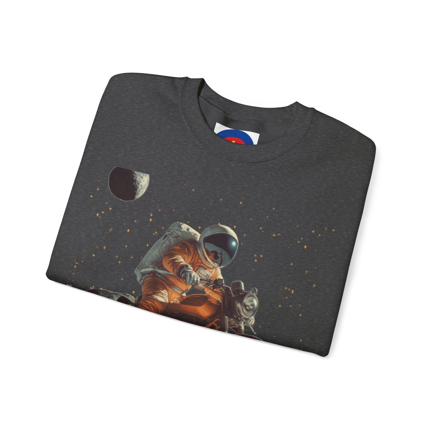 Biker Astronaut on the Moon Sweatshirt | Unisex Funny Outer Space Graphic Tee | Motorcycle Rider Shirt