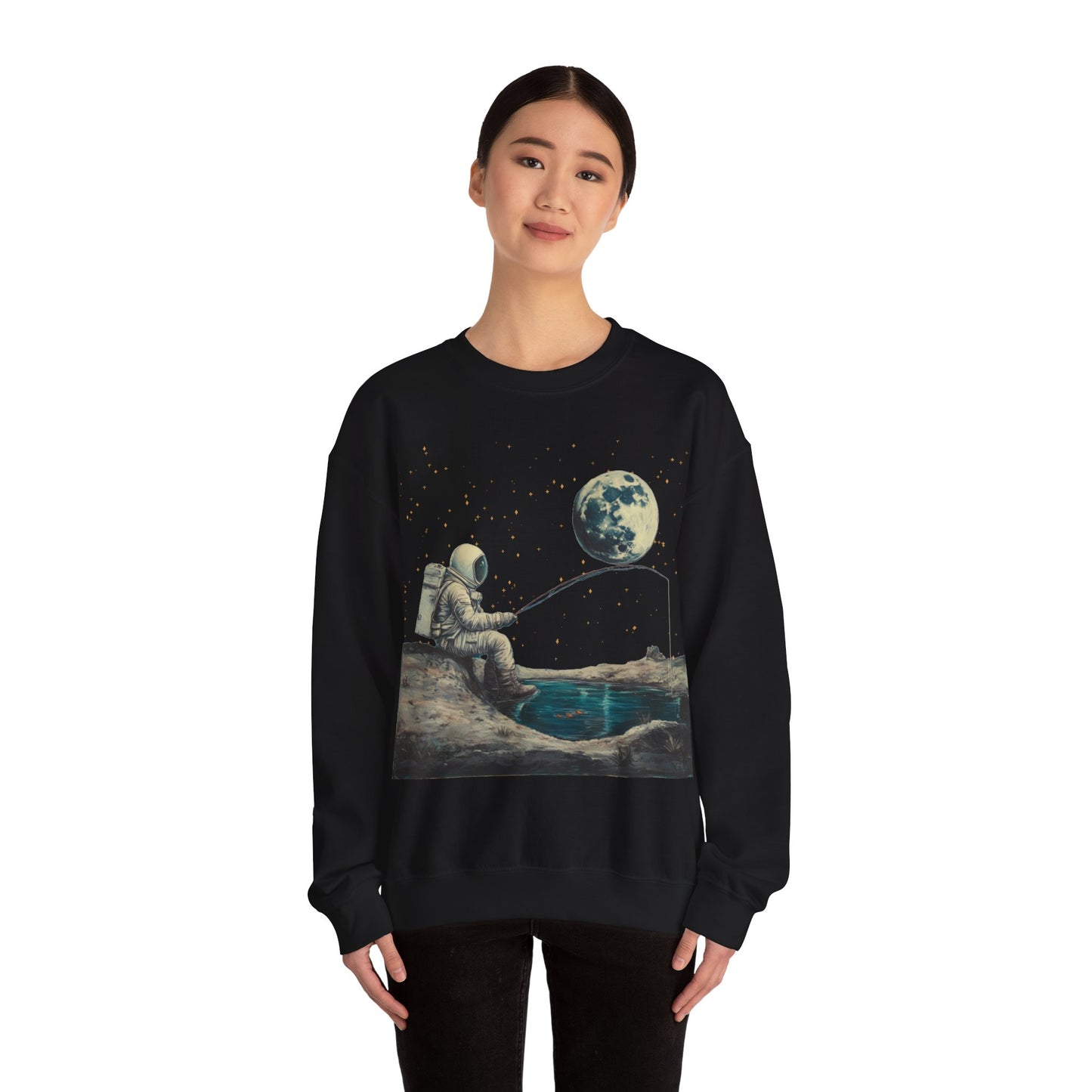 Astronaut Fishing on the Moon Sweatshirt | Unisex Funny Outer Space Graphic Tee