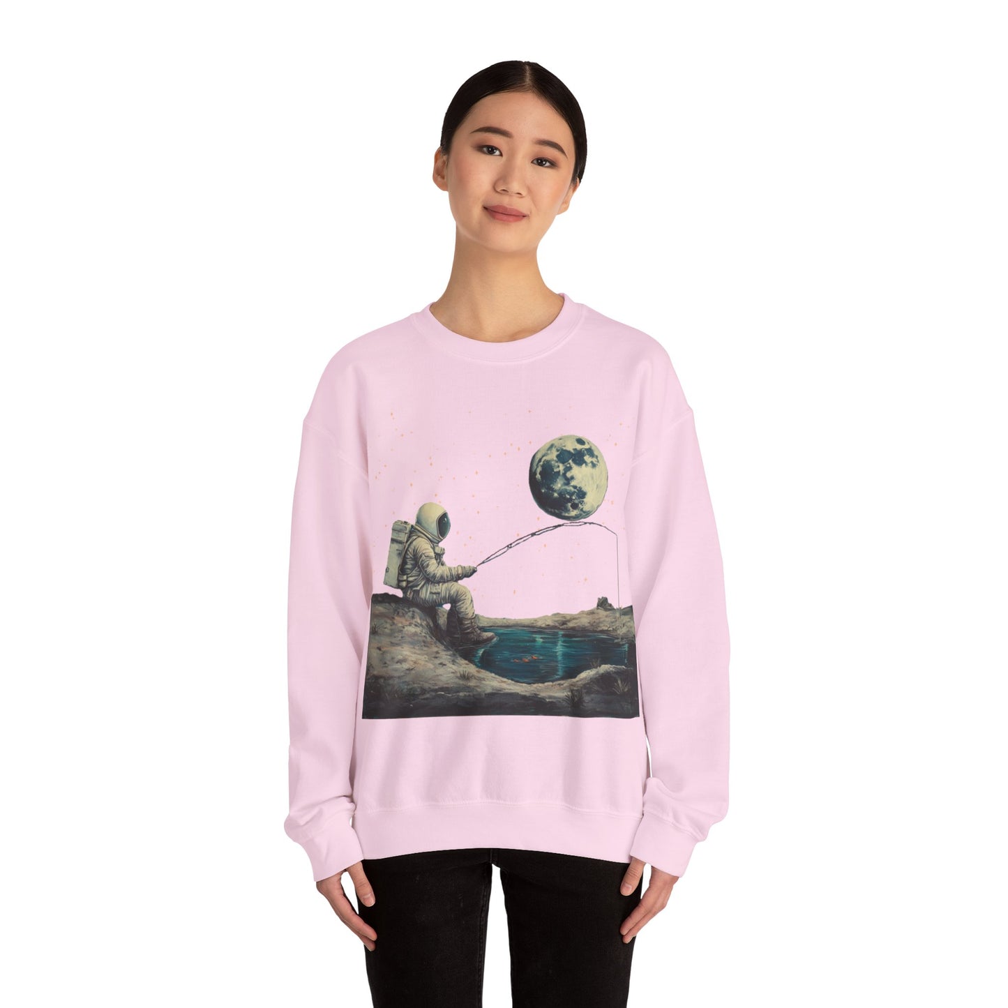 Astronaut Fishing on the Moon Sweatshirt | Unisex Funny Outer Space Graphic Tee