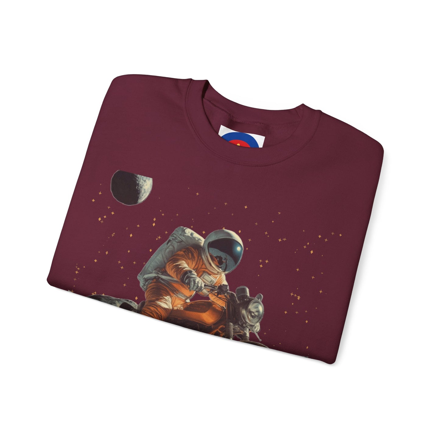 Biker Astronaut on the Moon Sweatshirt | Unisex Funny Outer Space Graphic Tee | Motorcycle Rider Shirt