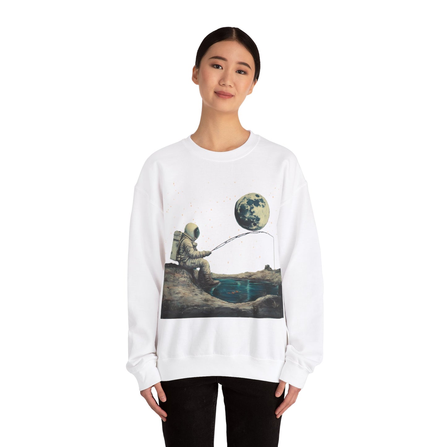Astronaut Fishing on the Moon Sweatshirt | Unisex Funny Outer Space Graphic Tee