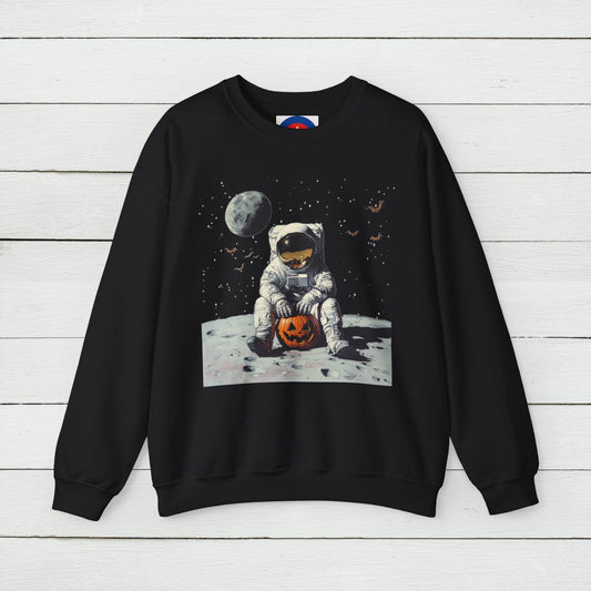 Astronaut on the Moon Halloween Sweatshirt | Unisex Astronaut Pumpkin Sweater
