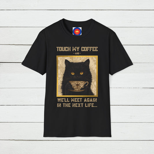 Funny Cat Drinking Coffee Unisex T-Shirt | Coffee Lover Foodie Shirt