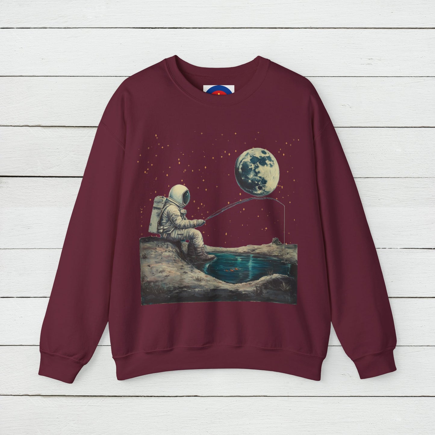 Astronaut Fishing on the Moon Sweatshirt | Unisex Funny Outer Space Graphic Tee