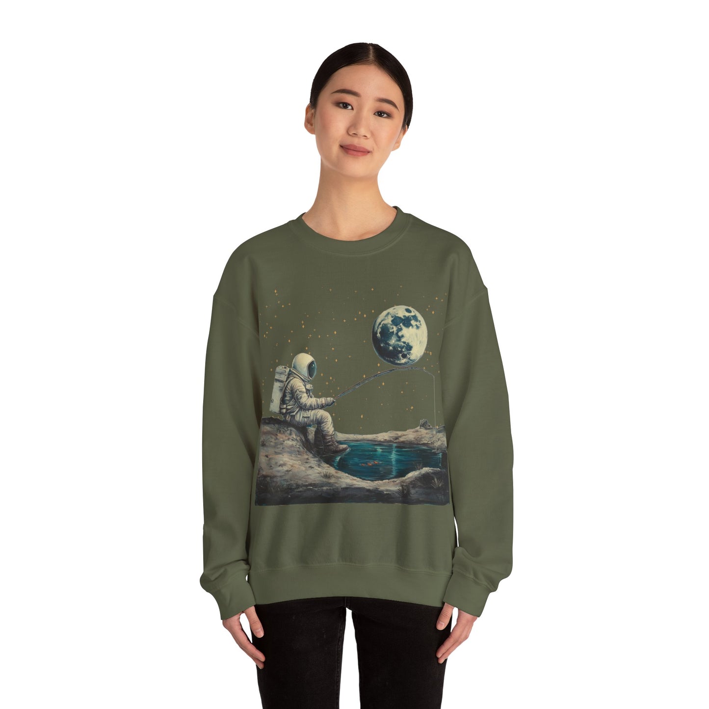 Astronaut Fishing on the Moon Sweatshirt | Unisex Funny Outer Space Graphic Tee