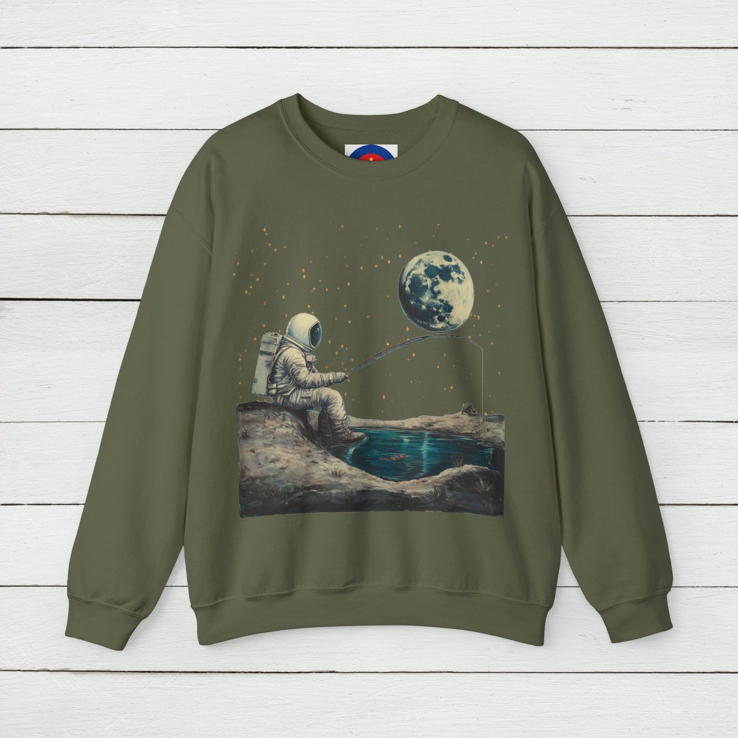 Astronaut Fishing on the Moon Sweatshirt | Unisex Funny Outer Space Graphic Tee
