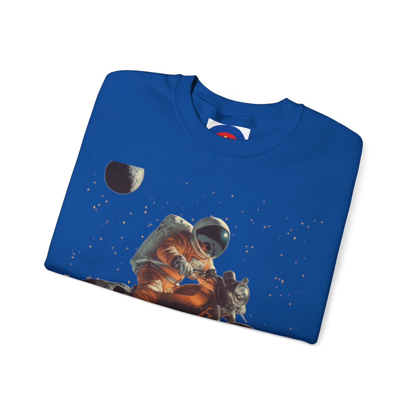 Biker Astronaut on the Moon Sweatshirt | Unisex Funny Outer Space Graphic Tee | Motorcycle Rider Shirt
