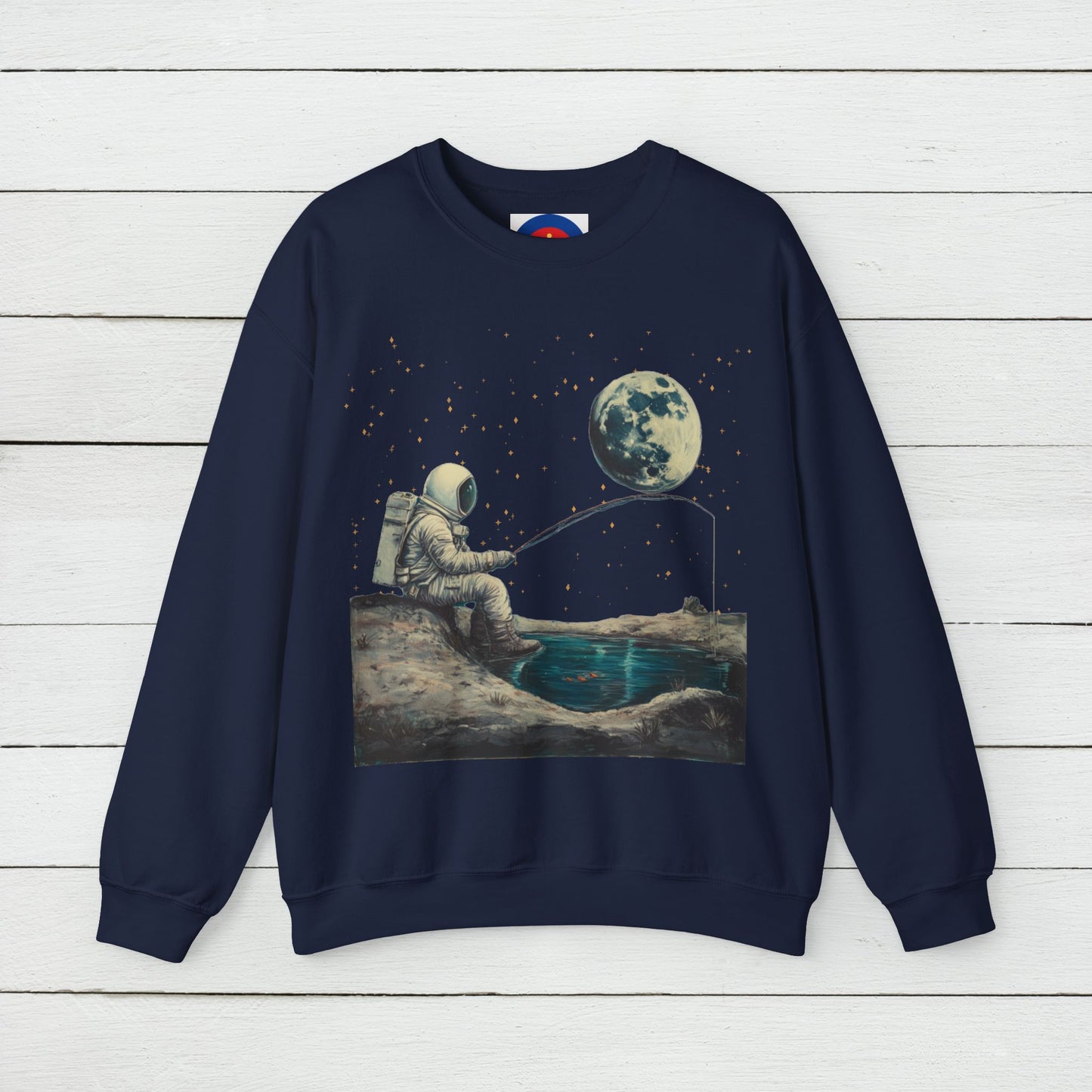 Astronaut Fishing on the Moon Sweatshirt | Unisex Funny Outer Space Graphic Tee