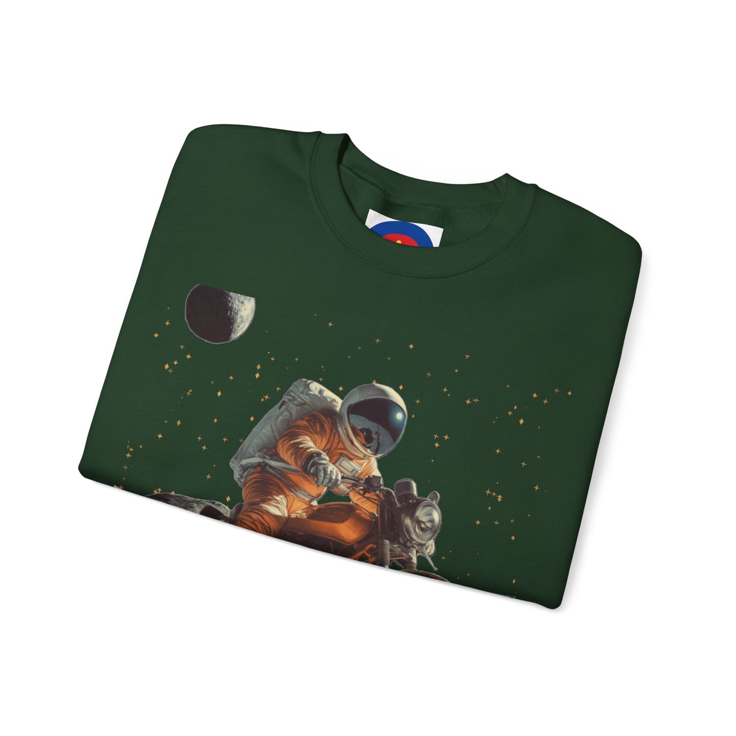 Biker Astronaut on the Moon Sweatshirt | Unisex Funny Outer Space Graphic Tee | Motorcycle Rider Shirt