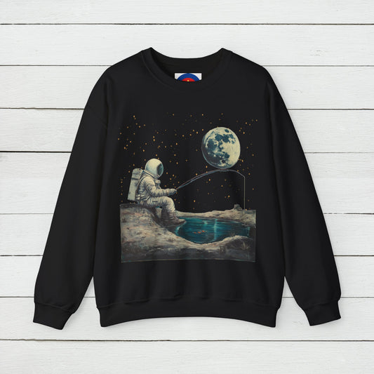 Astronaut Fishing on the Moon Sweatshirt | Unisex Funny Outer Space Graphic Tee