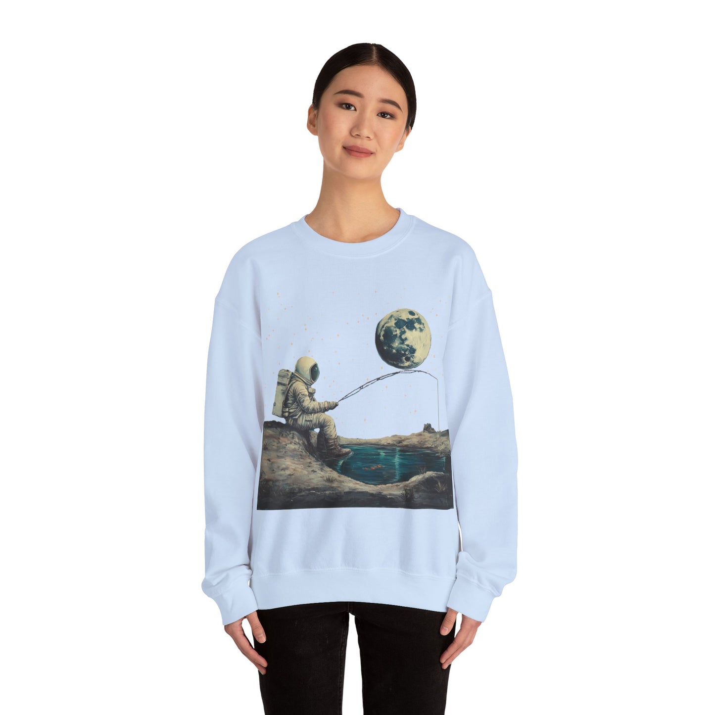 Astronaut Fishing on the Moon Sweatshirt | Unisex Funny Outer Space Graphic Tee