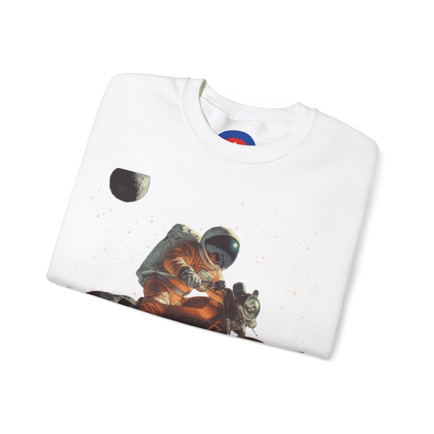 Biker Astronaut on the Moon Sweatshirt | Unisex Funny Outer Space Graphic Tee | Motorcycle Rider Shirt