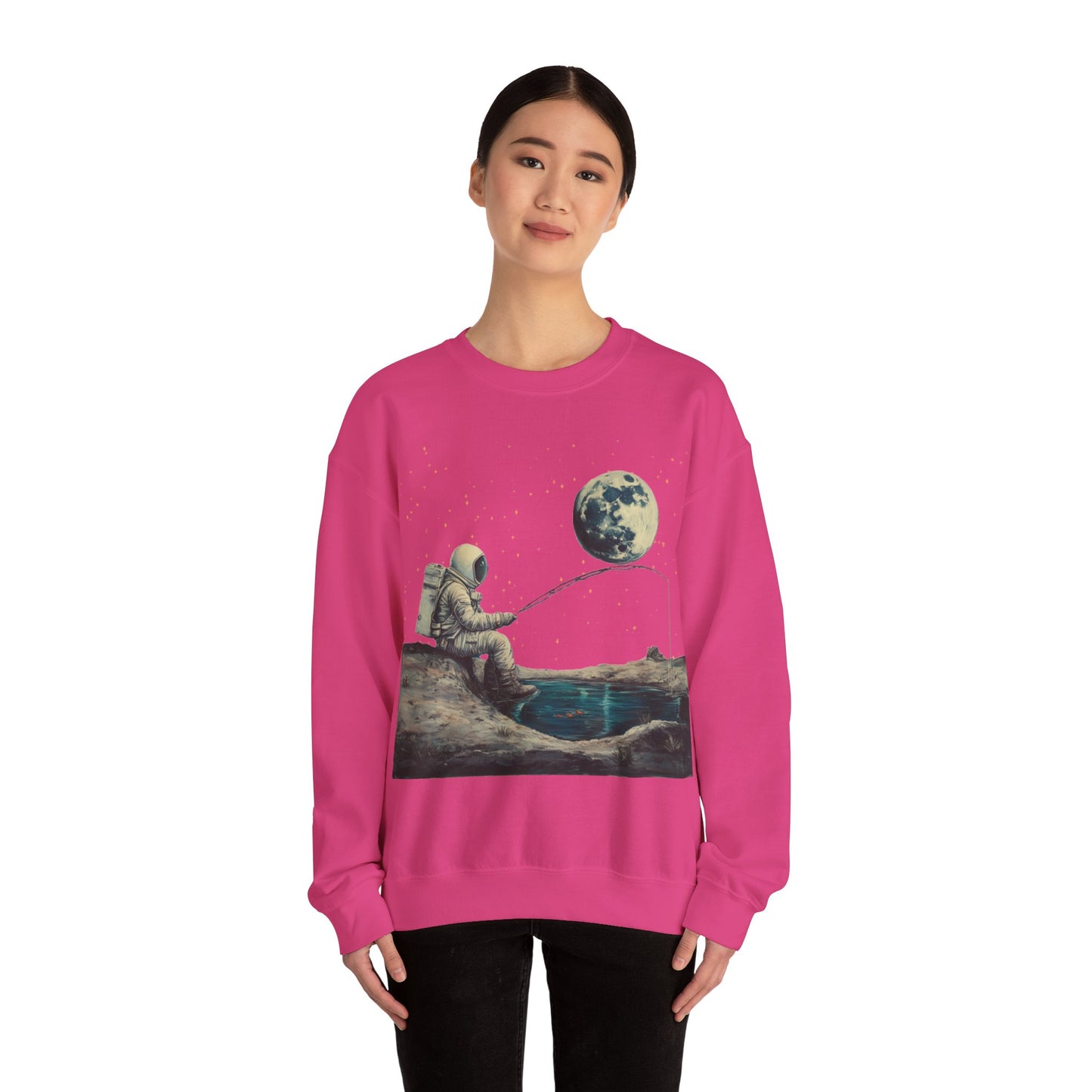 Astronaut Fishing on the Moon Sweatshirt | Unisex Funny Outer Space Graphic Tee