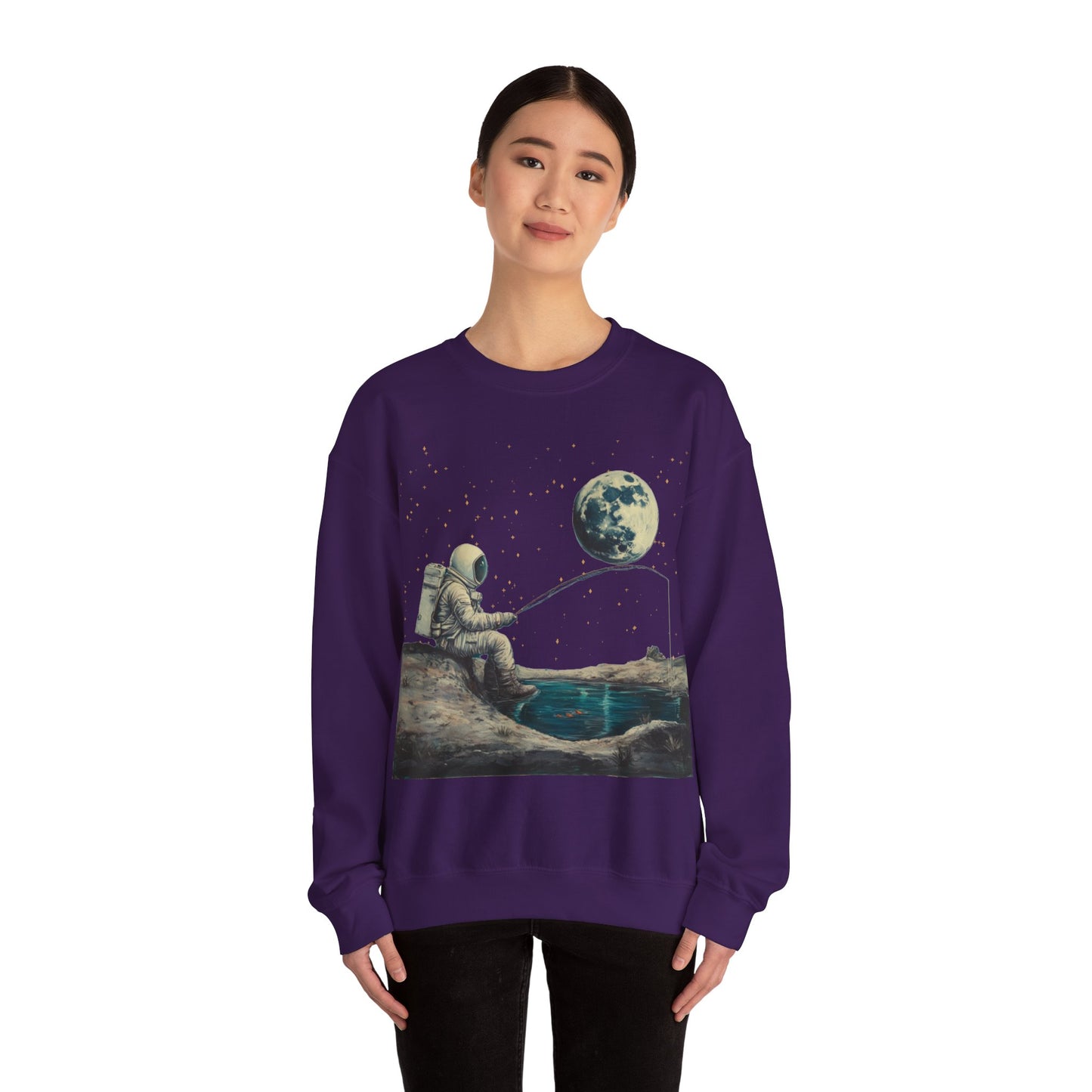 Astronaut Fishing on the Moon Sweatshirt | Unisex Funny Outer Space Graphic Tee