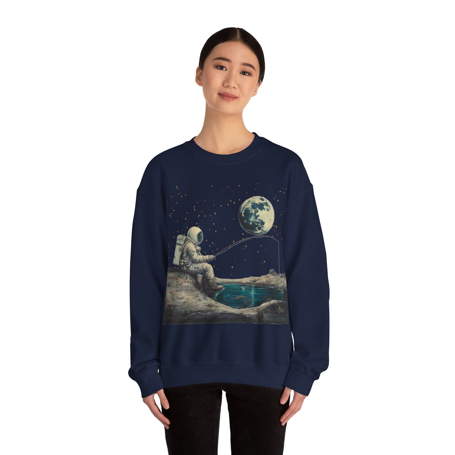 Astronaut Fishing on the Moon Sweatshirt | Unisex Funny Outer Space Graphic Tee