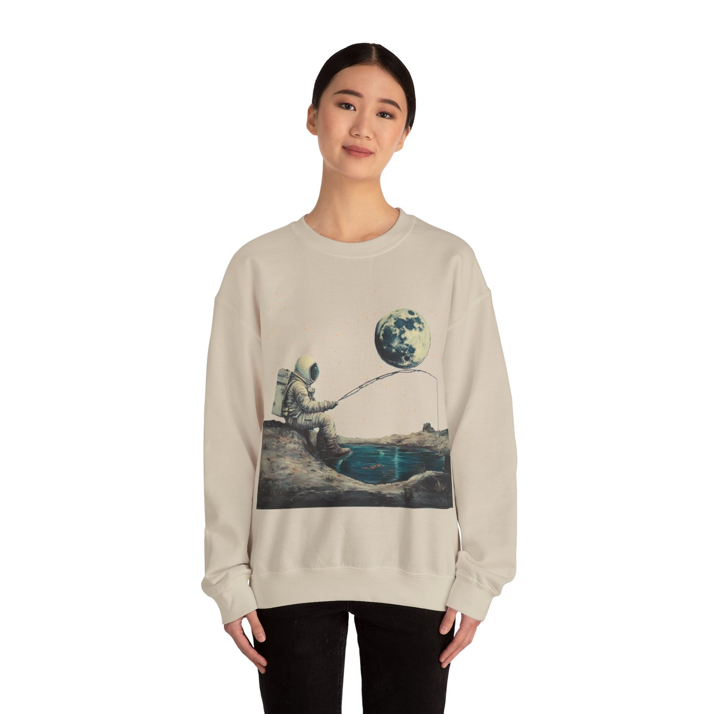Astronaut Fishing on the Moon Sweatshirt | Unisex Funny Outer Space Graphic Tee