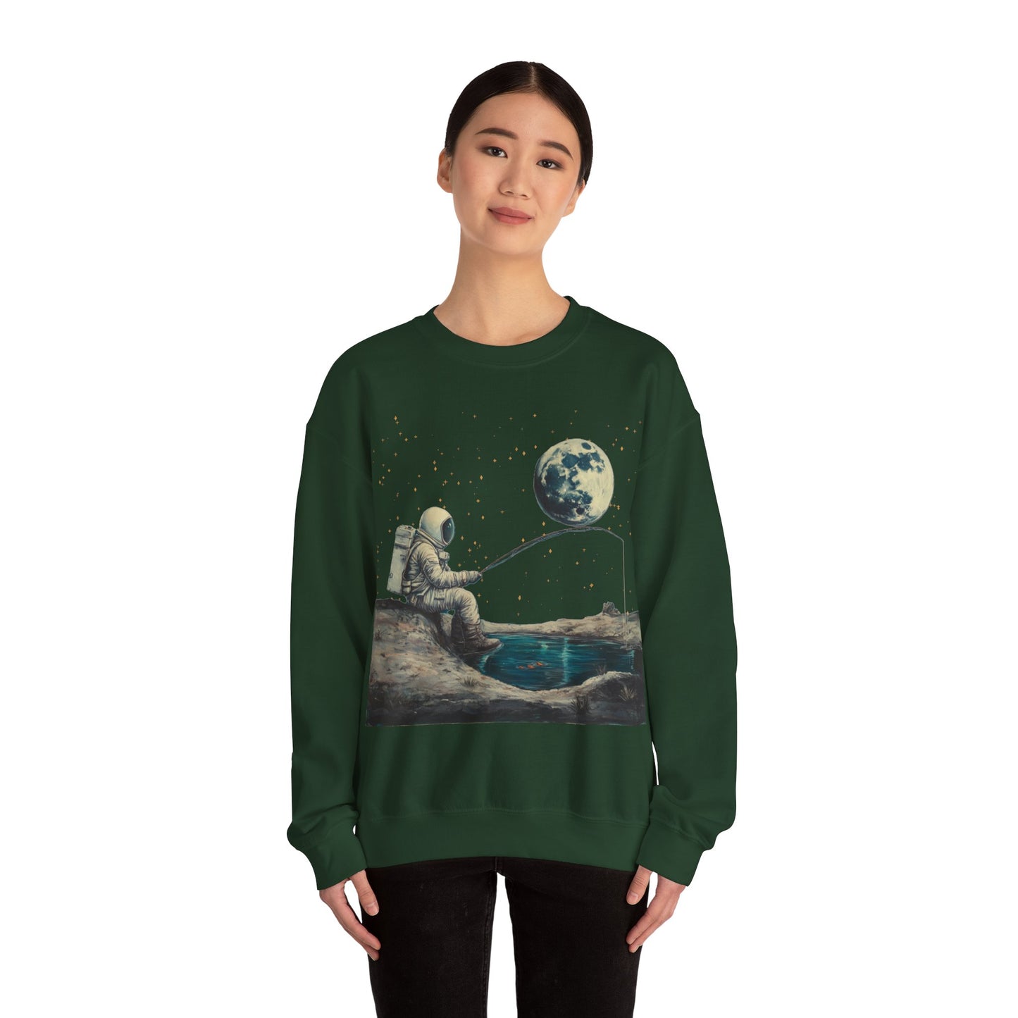 Astronaut Fishing on the Moon Sweatshirt | Unisex Funny Outer Space Graphic Tee