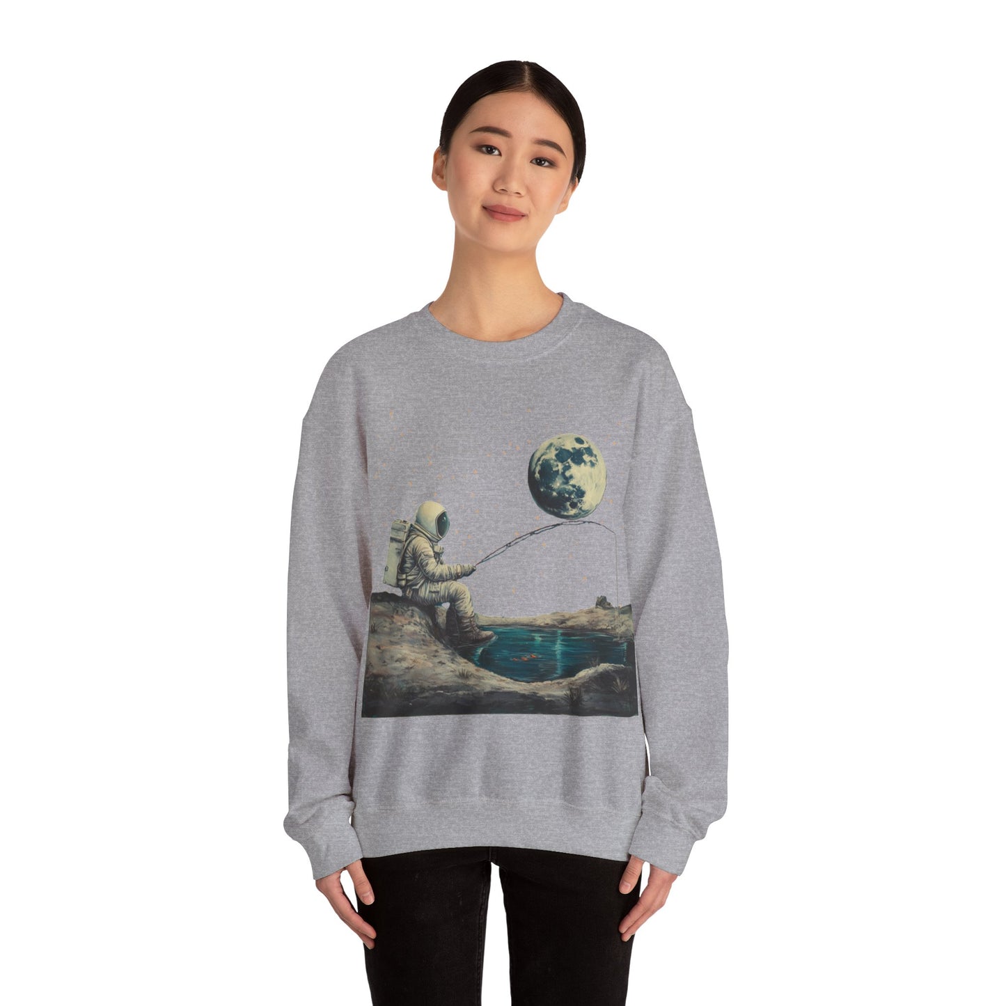 Astronaut Fishing on the Moon Sweatshirt | Unisex Funny Outer Space Graphic Tee